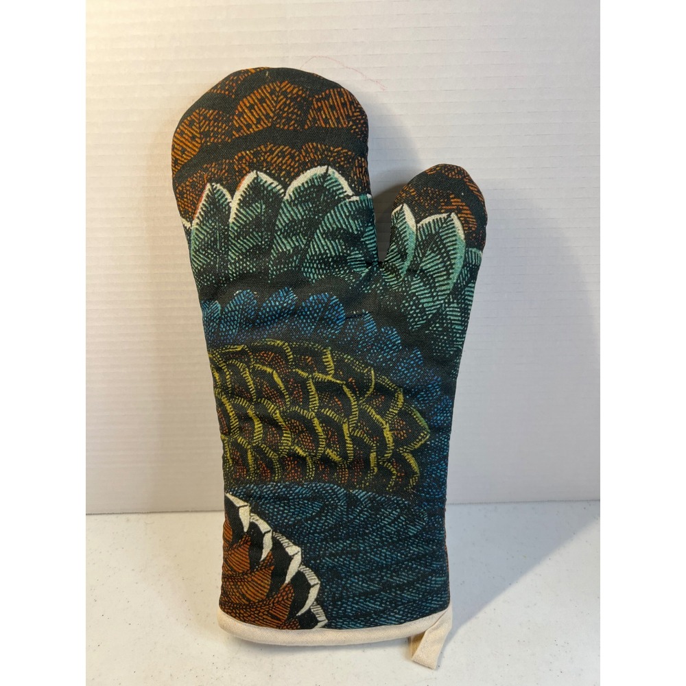 John Derian for Target Bird Feather Pattern Quilted Oven Mitt Teal Gold Orange